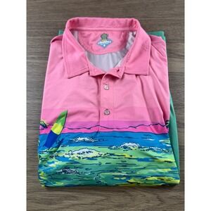Chubbies Mens Tropical Vacation Golf Polo Shirt Size 2XL Polyester Bamboo, Neon